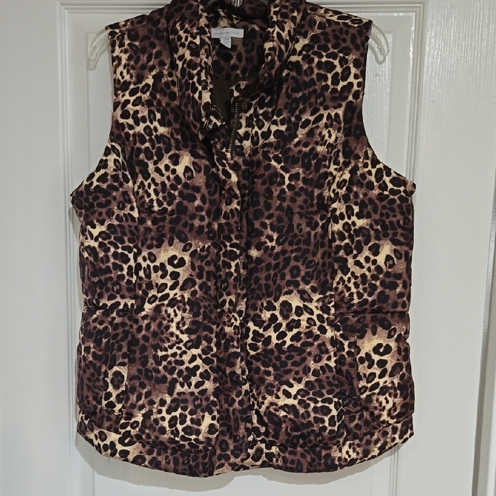 Charter Club Brown and Cream Sleeveless Puffer Vest